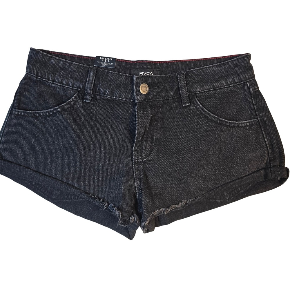 RVCA Traveler Black Denim Cutoff Shorts Low Rise Size 25 NWT